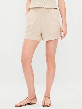 Old Navy Tan / Khaki Comfort Waistband Linen Blend Shorts Medium